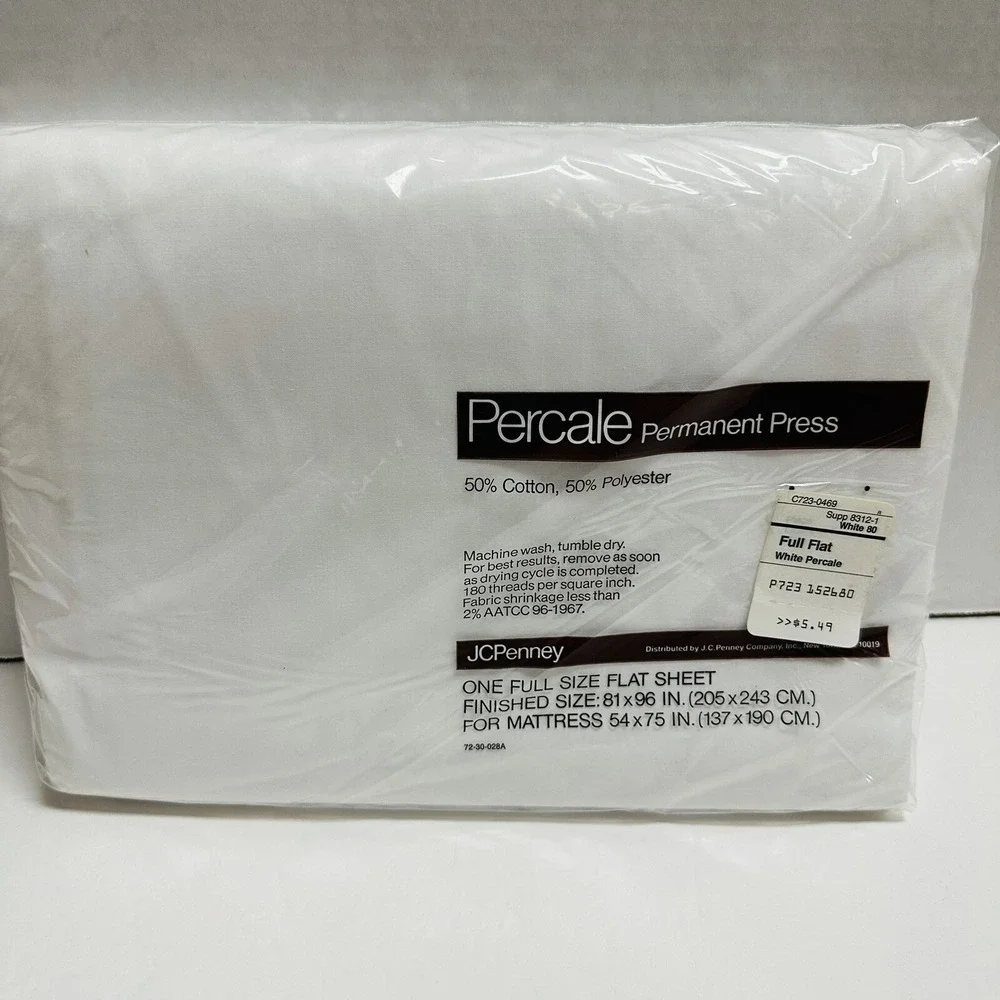 Vtg JC Penney Percale Permanent Press Full Flat Sheet King Pillowcases NEW NOS